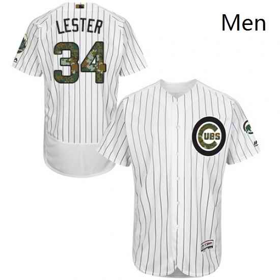 Mens Majestic Chicago Cubs 34 Jon Lester Authentic White 2016 Memorial Day Fashion Flex Base MLB Jersey